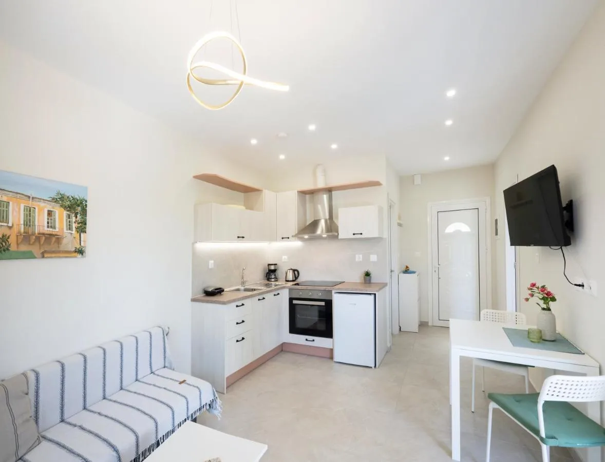 Open kitchen and lounge layout with sofa