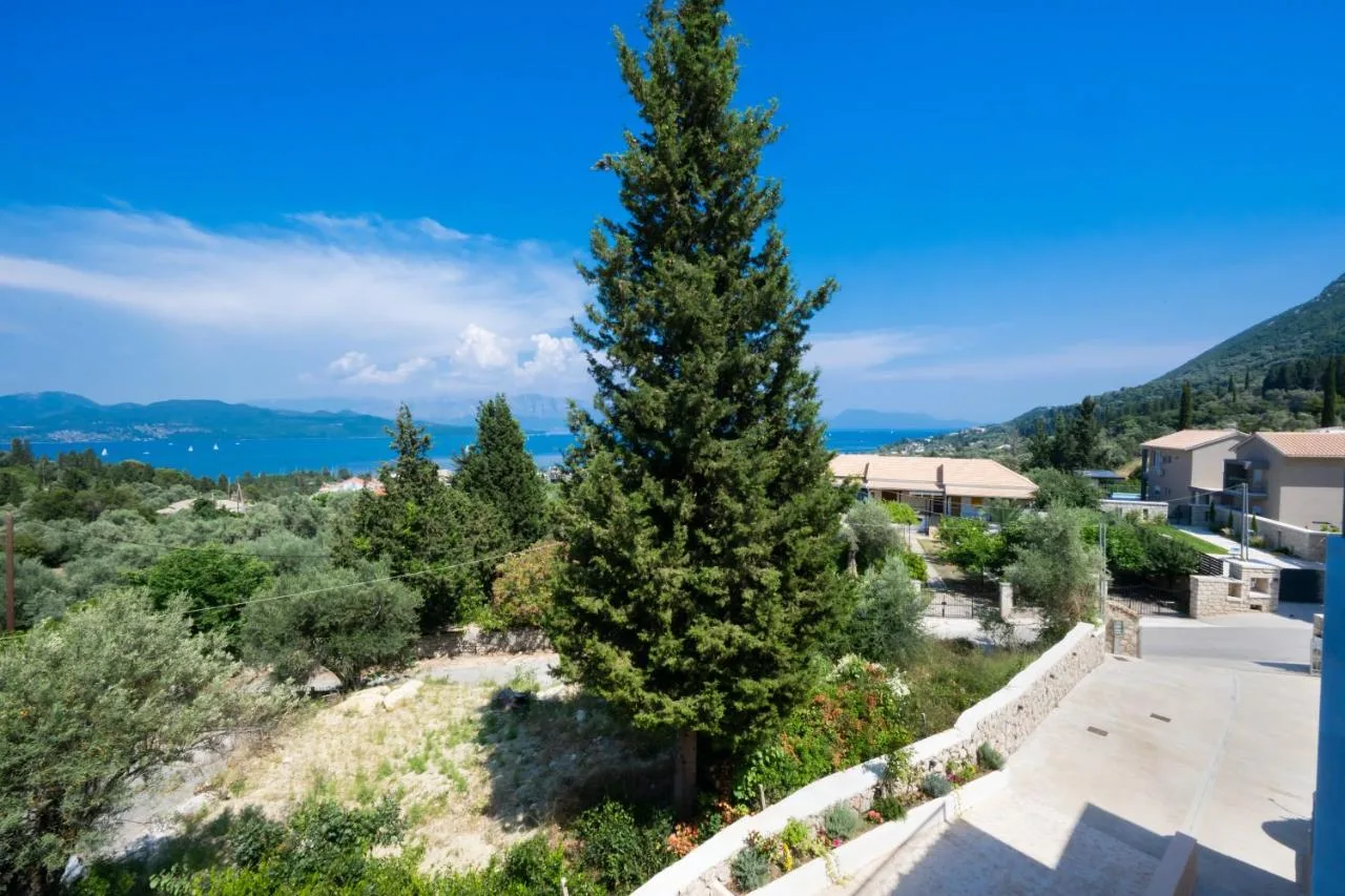 View from the garden toward nearby homes and the Ionian Sea